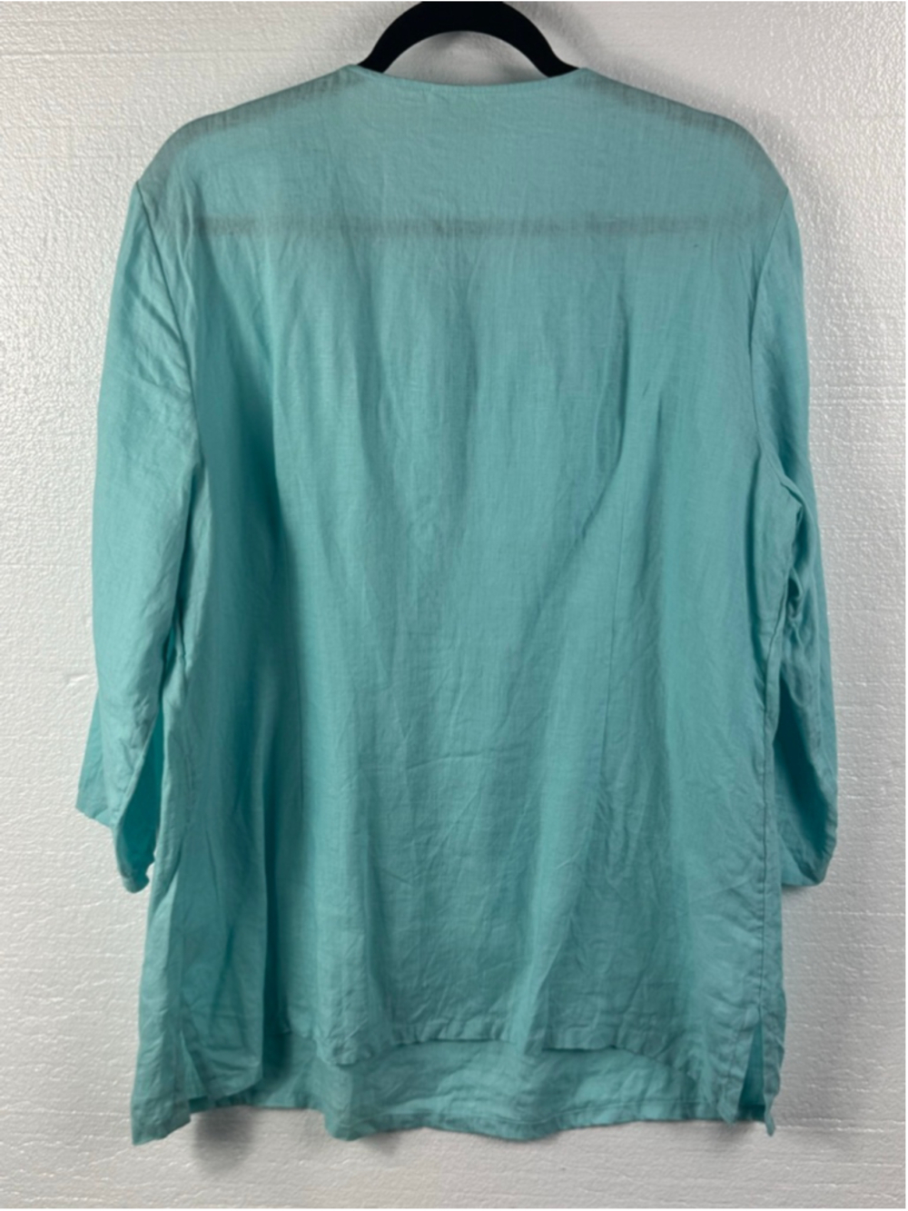 Charter Club aqua blue linen embroidered tunic top - Picture 6 of 9